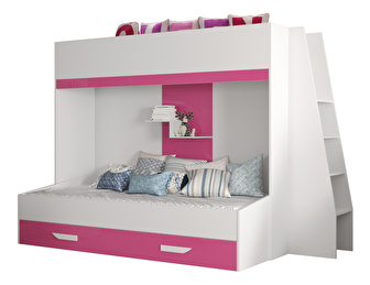 Dětská kombinovaná postel 90 cm Puro 17 (matná bílá + bílý lesk + růžový lesk)