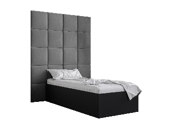 Jednolůžková postel s čalouněným čelem 90 cm Brittany 3 (černá matná + šedá) (s roštem)