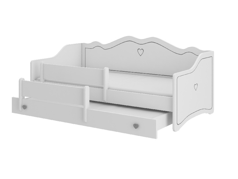 Rozkládací dětská postel 160x80 cm Ester II (s roštem a matrací) (bílá + šedá + vzor)