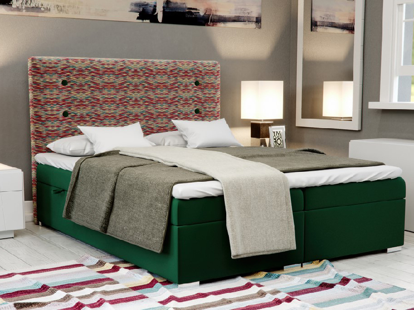 Kontinentální postel 180 cm Grini (smaragdová) (s úložným prostorem)