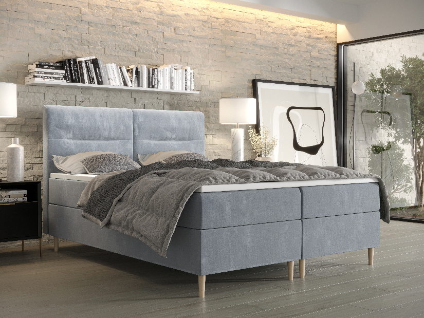 Manželská postel Boxspring 180 cm Saruta (světlomodrá) (s matrací a úložným prostorem)