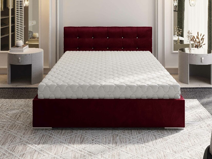 Manželská postel 140 cm Lonnie (bordó) (s roštem a úložným prostorem)