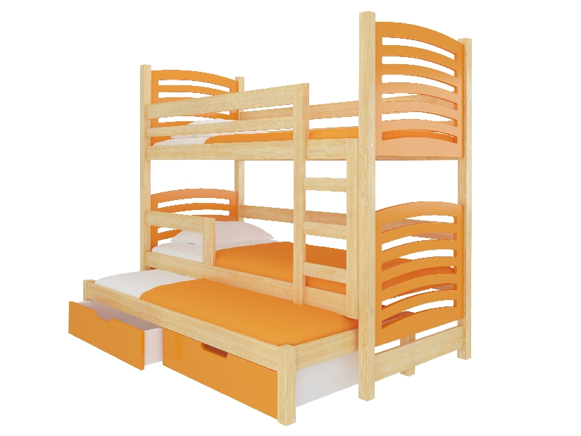 Patrová dětská postel 180x75 cm Stanislava (s roštem a matrací) (borovice + oranžová)