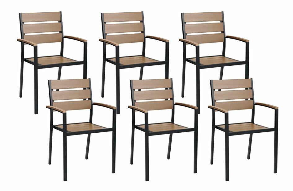 Set 6 ks zahradních židlí Valero (světlé dřevo)