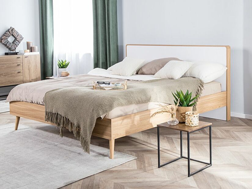 Manželská postel 160 cm SERVI (s roštem) (světlé dřevo)