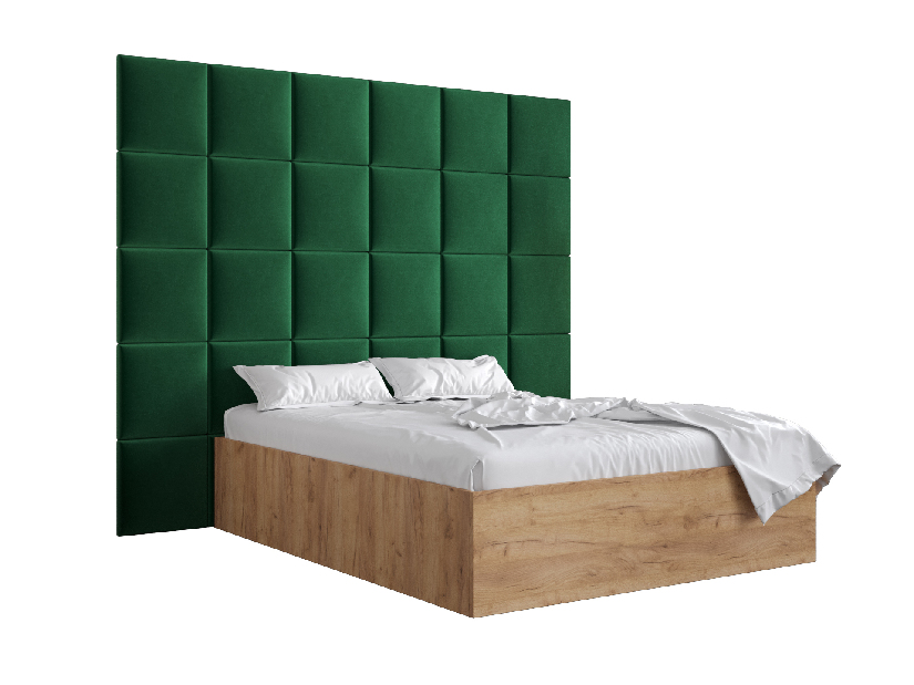 Manželská postel s čalouněným čelem 160 cm Brittany 3 (dub craft zlatý + zelená) (s roštem)