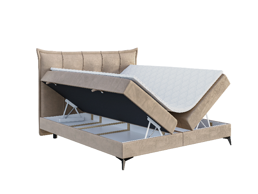 Kontinentální postel 160 cm Foxtrot (světlobéžová) (s matrací a úl. prostorem)