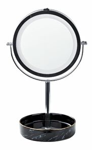 Kosmetické zrcadlo Shevaun (stříbrná + černá) (s LED osvětlením)