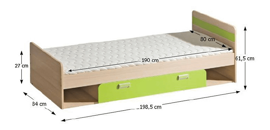 Jednolůžková postel 80 cm Echo L13 zelená (s roštem a matrací)