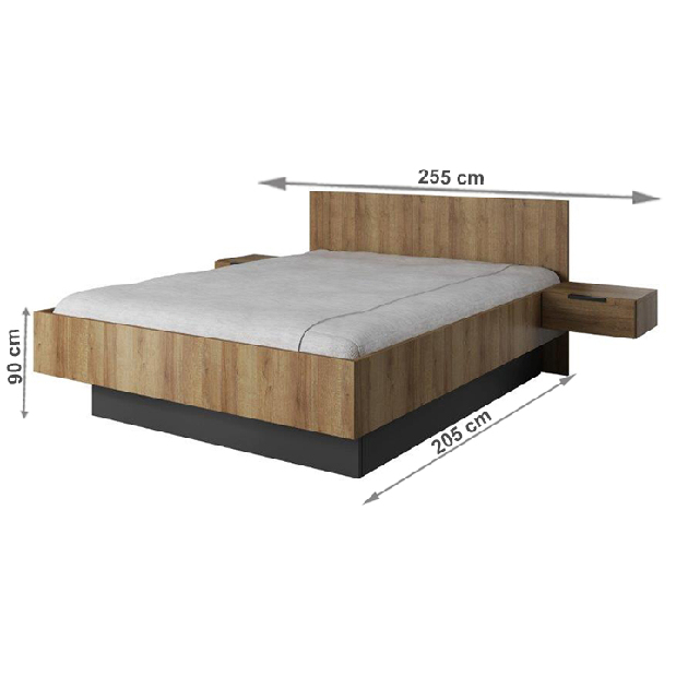 Manželská postel 160 cm s nočními stolky Menna