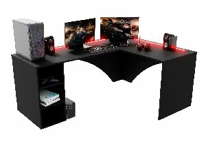 Rohový herní pc stůl Carbon (černá) (P) (s RGB osvětlením)