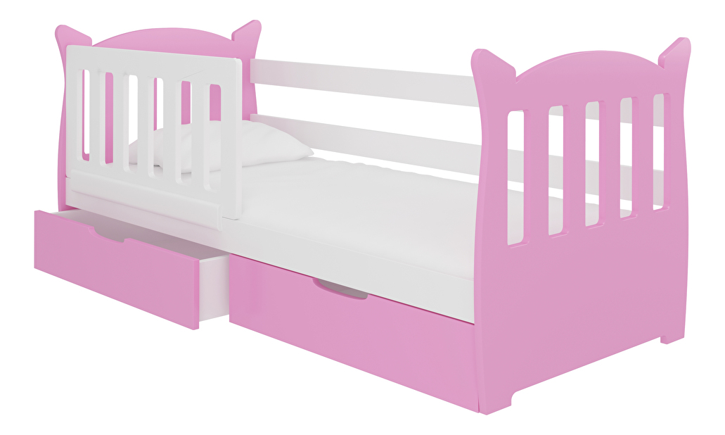 Dětská postel 160x75 cm Lenka (s roštem a matrací) (bílá + růžová)