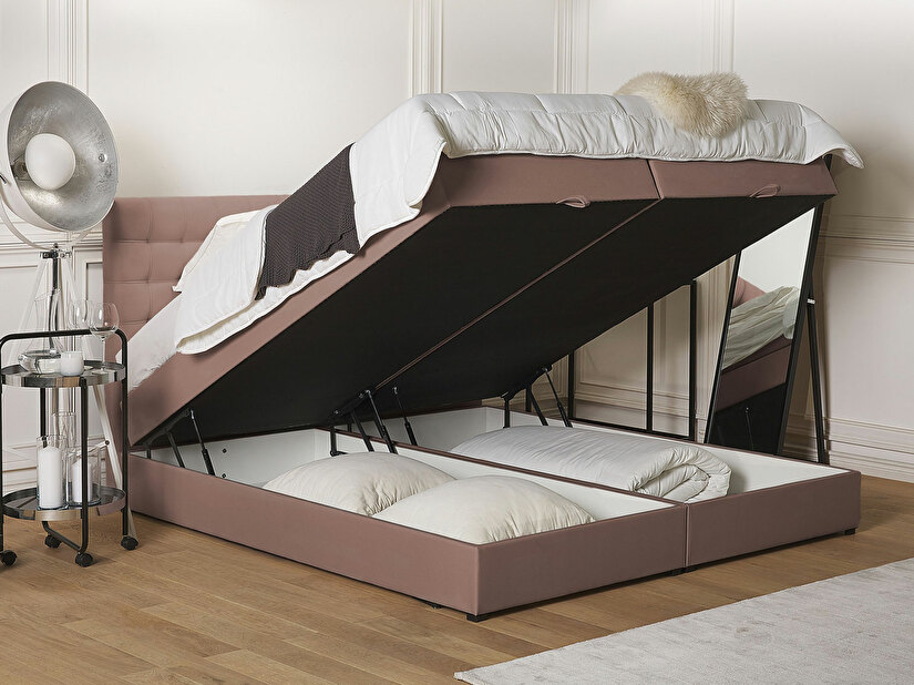 Kontinentální postel 180 cm MAGNEZ (hnědá) (s matrací a úložným prostorem)