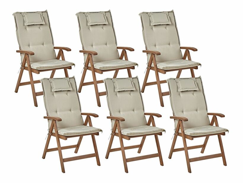 Set 6 ks zahradních židlí Amati (tmavé dřevo + šedobéžová)