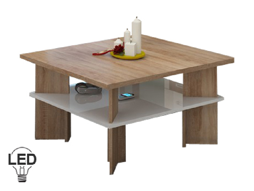 Konferenční stolek Velvet 1 (sonoma světlá + lesk bílý)