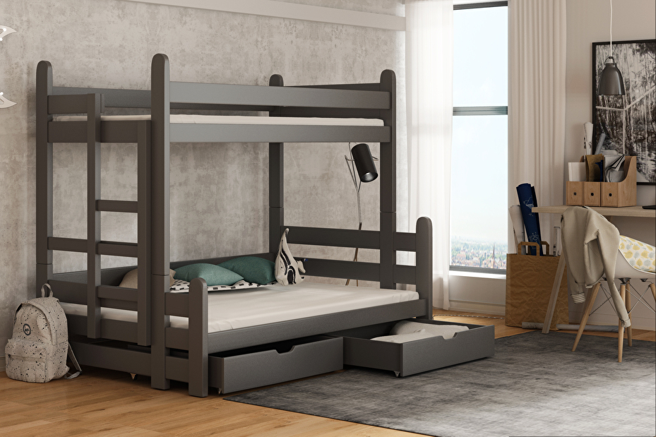 Dětská postel 90 cm BIVI (s roštem a úl. prostorem) (grafit)