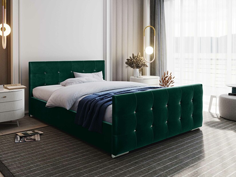 Manželská postel 140 cm Darrin (tmavě zelená) (s roštem a úložným prostorem)