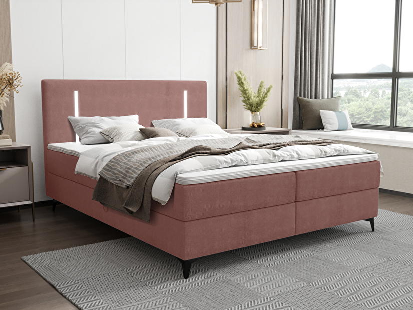 Manželská postel 200 cm Ortega Comfort (terakota) (s roštem a matrací, s úl. prostorem) (s LED osvětlením)