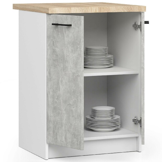 Dolní kuchyňská skříňka Ozara S60 2D (bílá + beton)