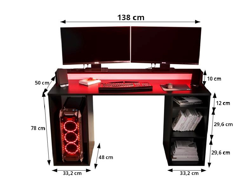 Herní PC stolek Garrick 1 (bílý) (s LED RGB osvětlením)