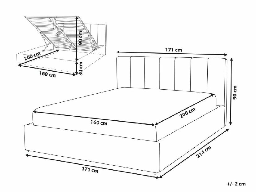 Manželská postel 160 cm Dabria (béžová) (s roštem) (s úl. prostorem)