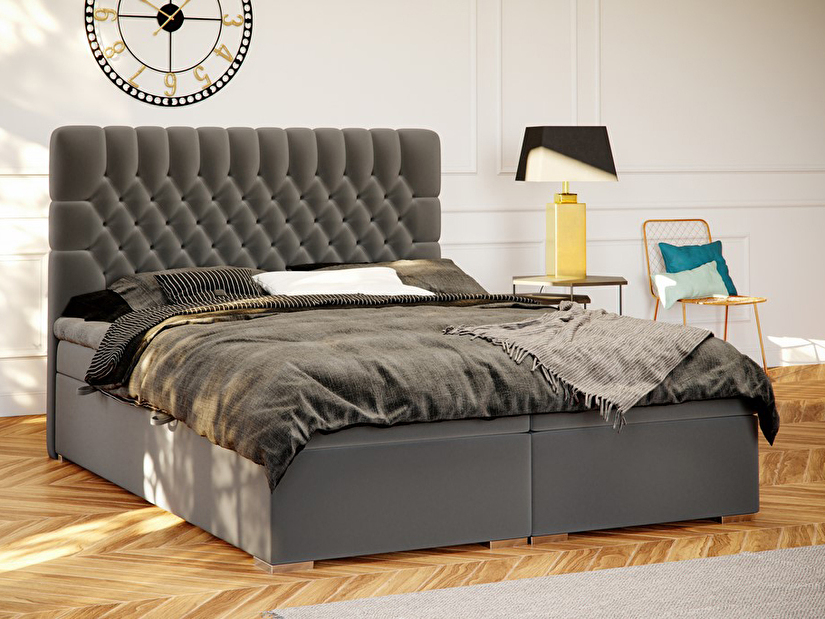 Manželská postel Boxspring 140 cm Daliny (šedá) (s úložným prostorem)