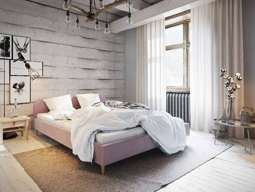 Manželská postel 140 cm Lon (světle růžová) (bez roštu a úložného prostoru)