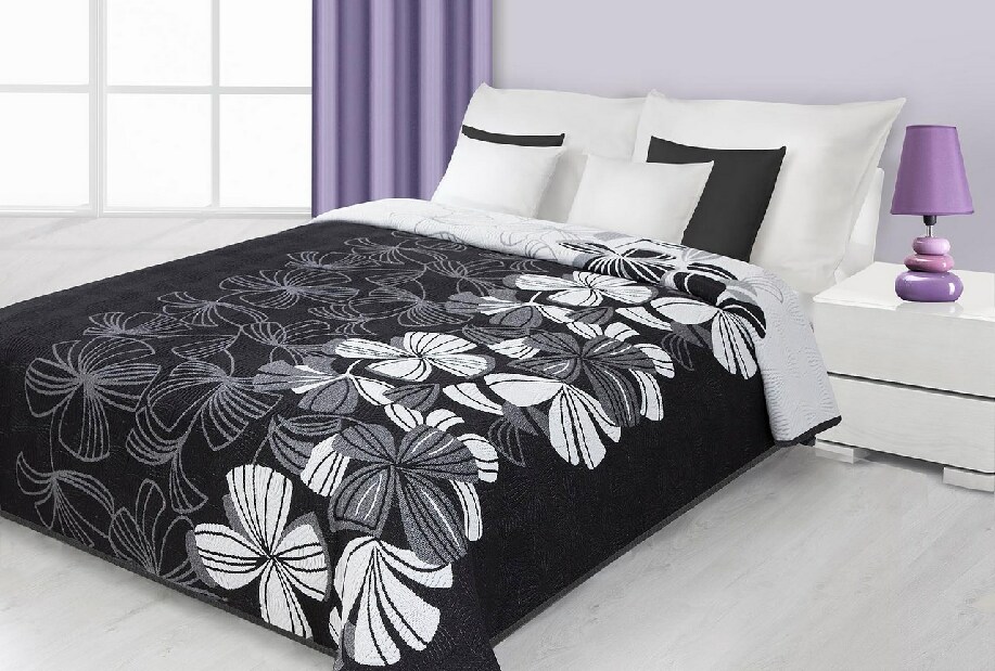 Přehoz na postel 210x170cm Kwiat (černá + bílá)