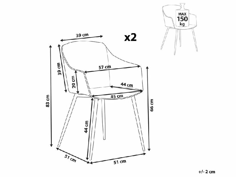 Set 2 ks jídelních židlí Ford (bílá)