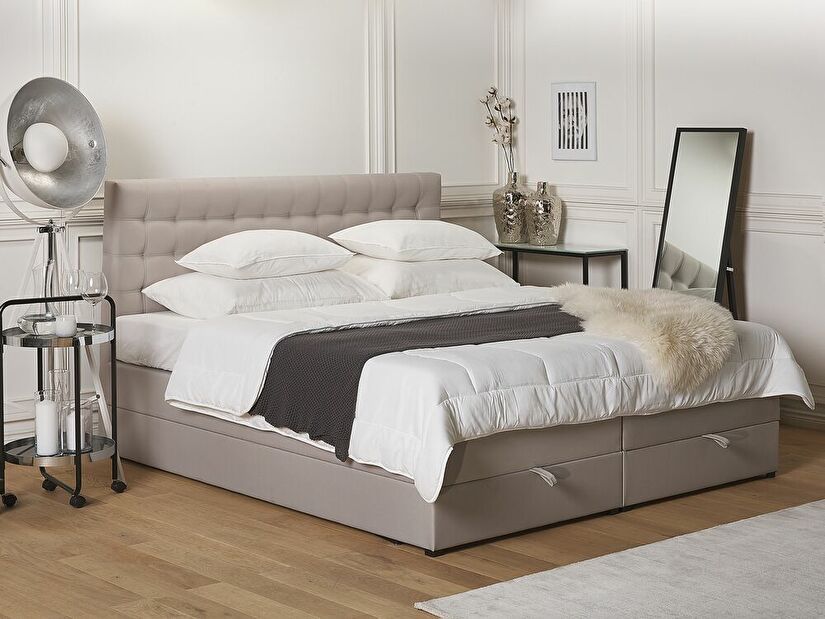 Kontinentální postel 180 cm MAGNEZ (šedá) (s matrací a úložným prostorem)
