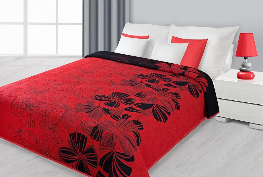 Přehoz na postel 240x220cm Kwiat (červená + černá)