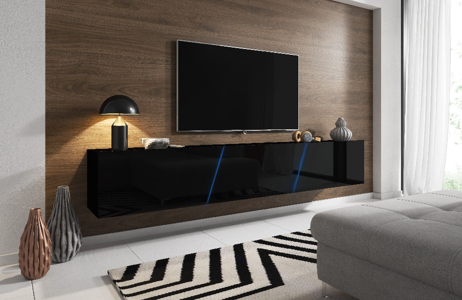 TV stolek/skříňka Savanna 240 (černá matná + černý lesk) (s osvětlením)