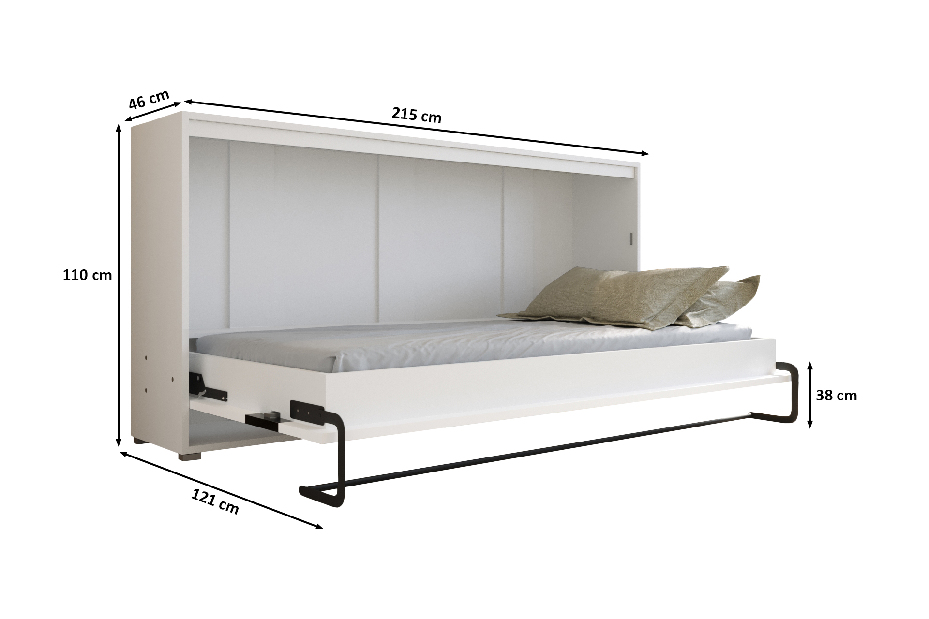 Sklapovací postel 90 Homer (bílá matná + lesklá šedá) (horizontální)