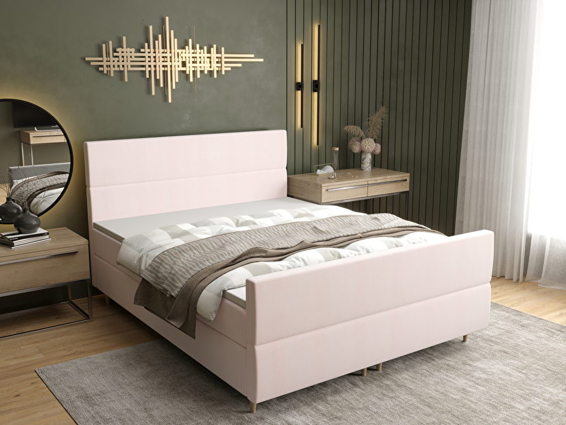 Manželská postel Boxspring 160 cm Flu Plus Comfort (světlorůžová) (s matrací a úložným prostorem)
