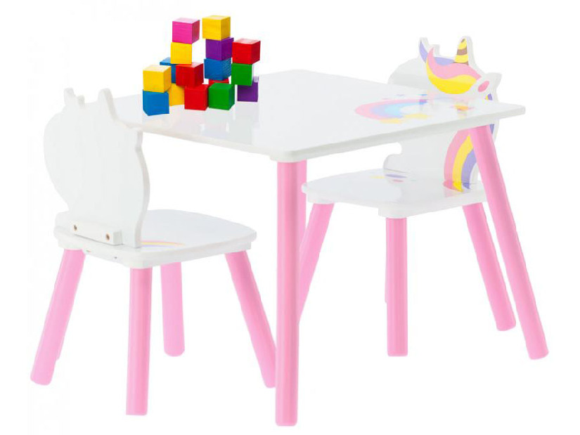 Dětský set stolek a židle Lillyann (bílá + růžová)