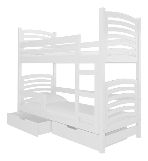 Patrová dětská postel 180x75 cm Oxana (s roštem a matrací) (bílá)