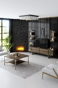 Obývací stěna Golden (Ořech + Černá)