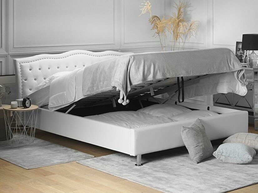 Manželská postel 160 cm MATH (s roštem a úl. prostorem) (bílá)