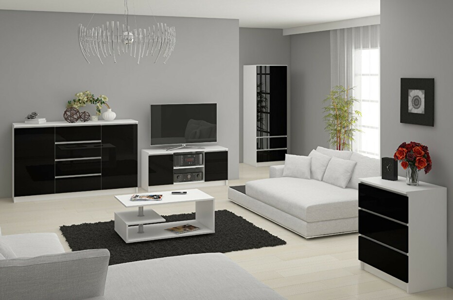 TV stolek Dariel (bílá + černý lesk)