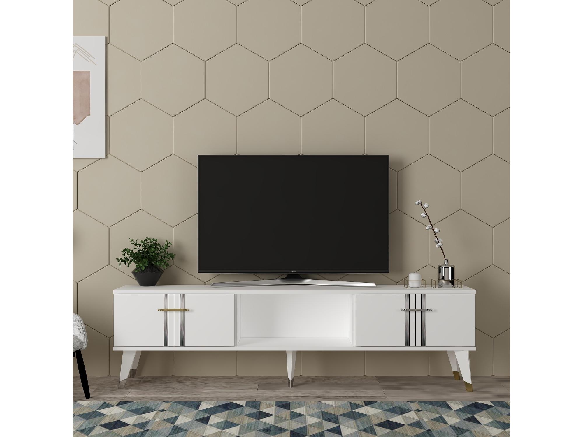 TV stolek/skříňka Pebine 2 (bílá + stříbrná)