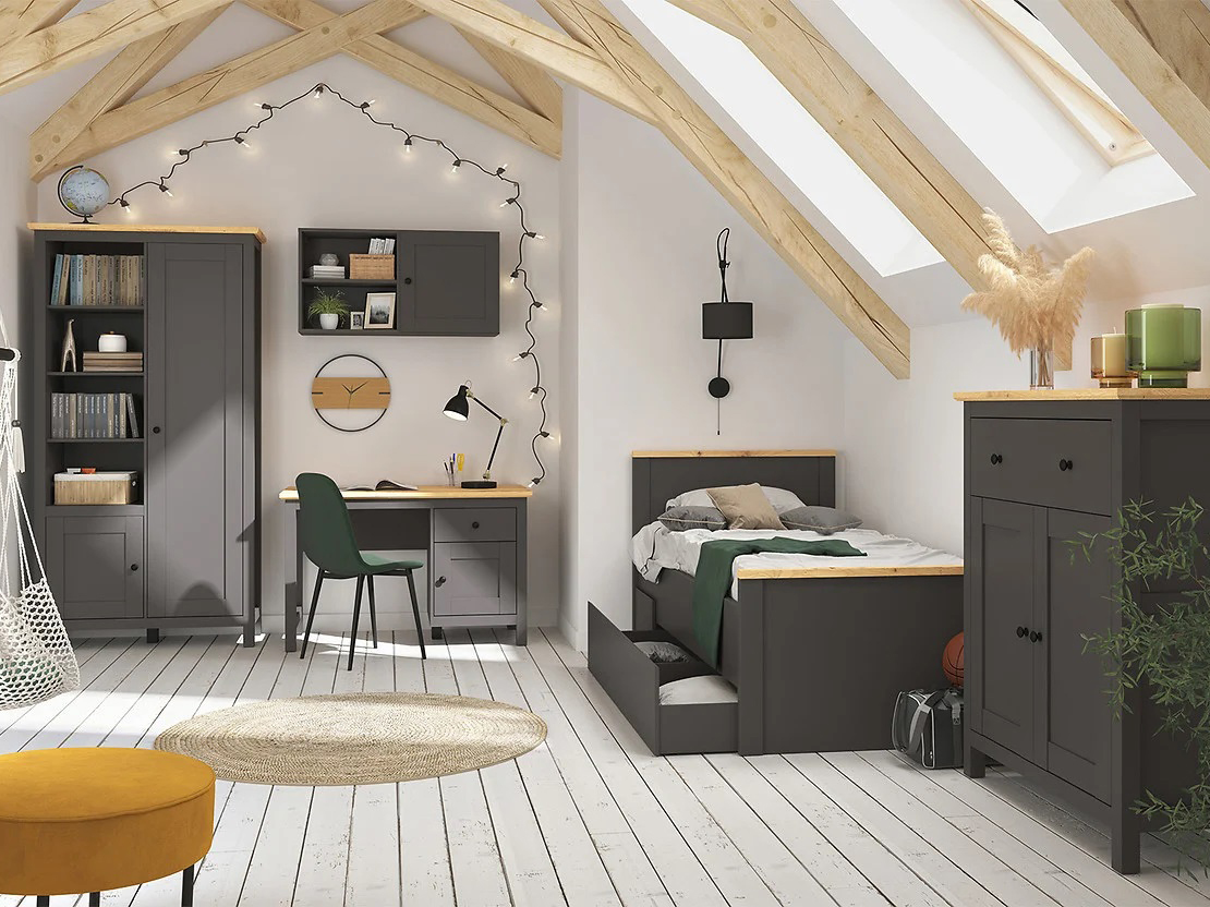 Jídelní stůl BRW Hesen STO/7/16 (pro 6 až 8 osob) (grafit + dub artisan)