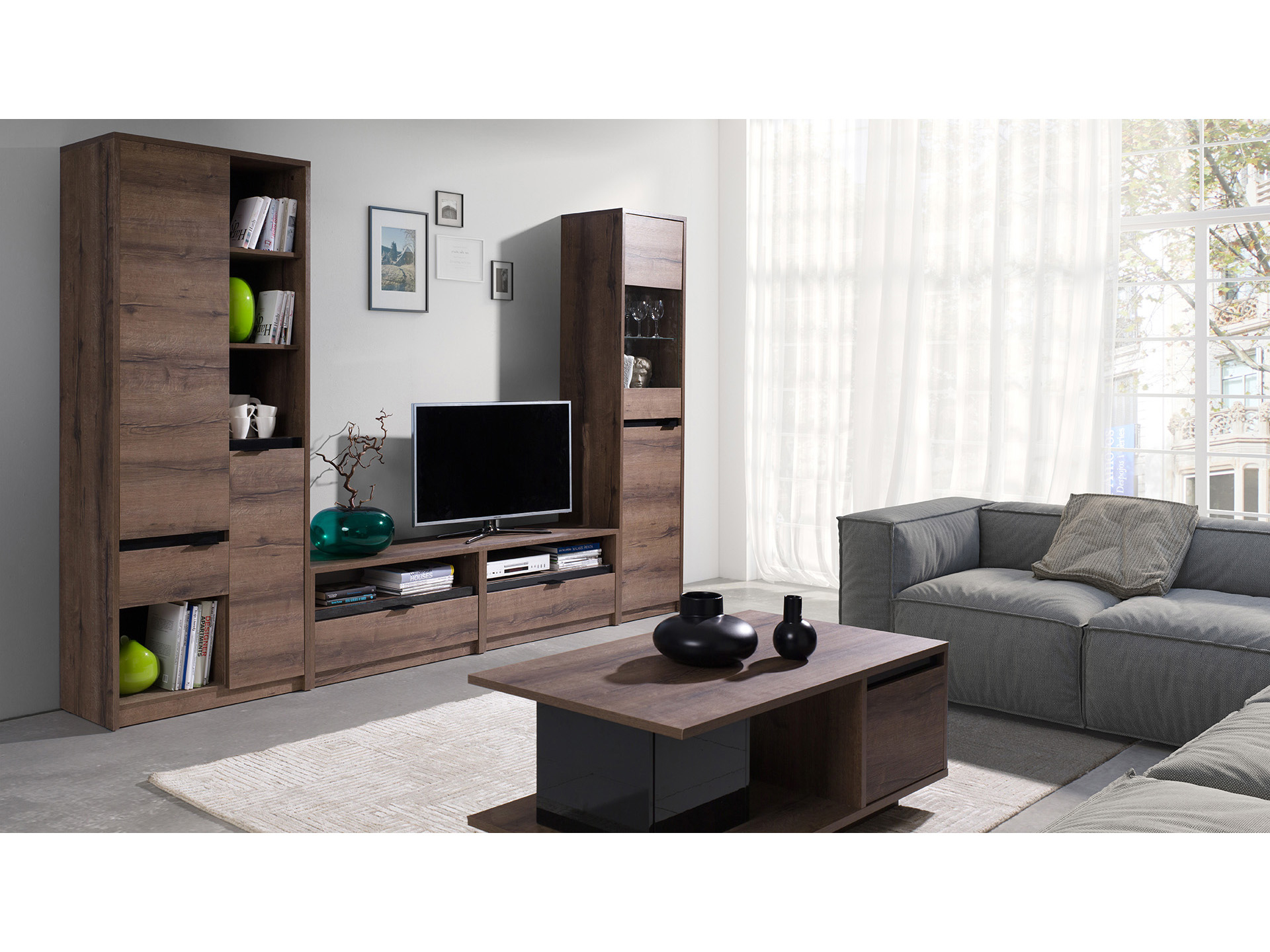 Policová skříň Desayuno R2D1SZ (dub monastery + lesk černý)