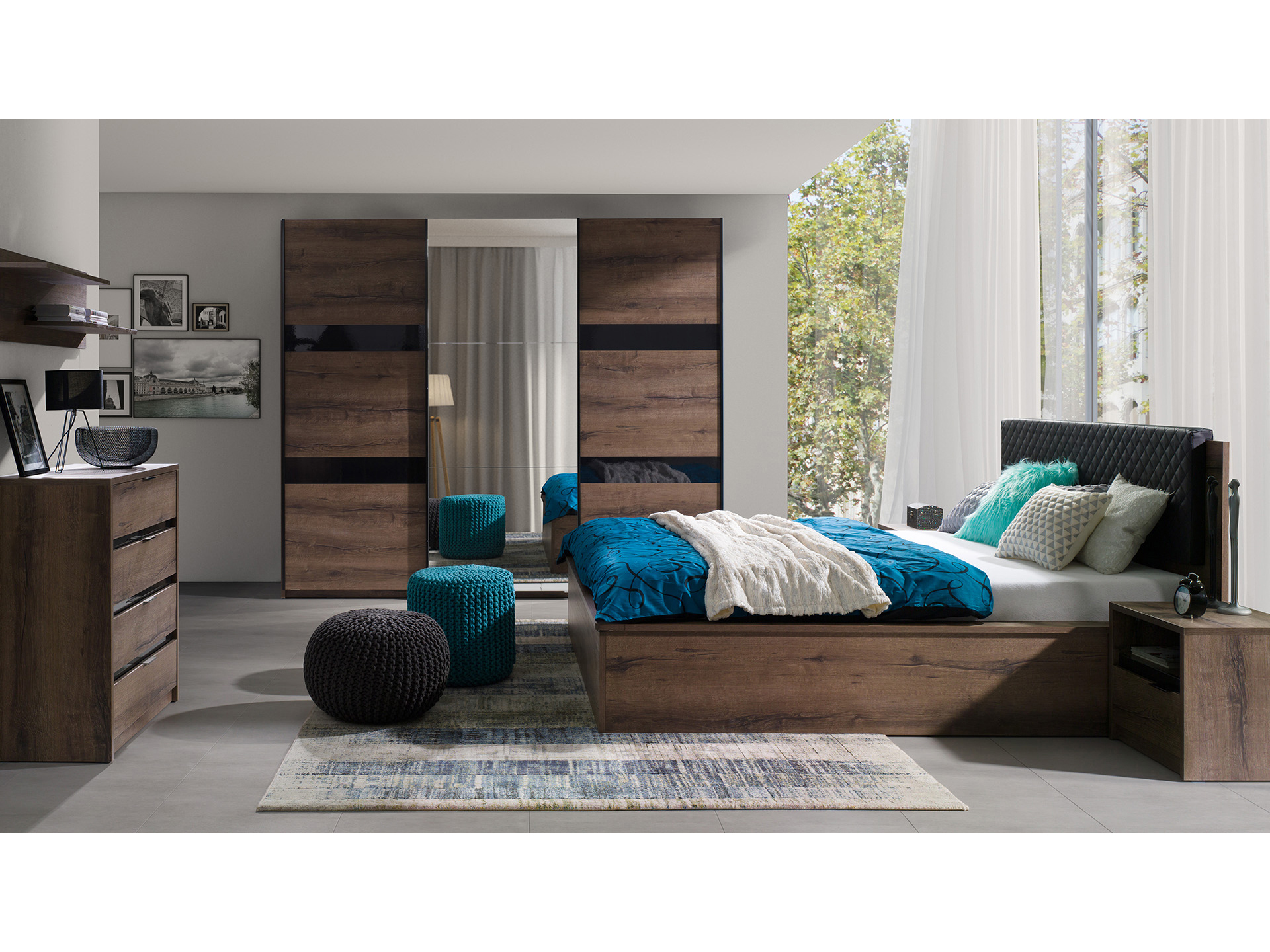 Šatní skříň Desayuno DSZ250 (dub monastery + lesk černý)