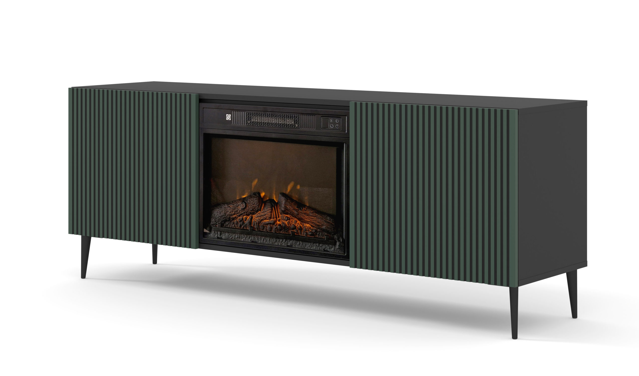 TV skříňka/stolek s elektrickým krbem FPB 2D 170 C Rowanna (černá + tmavě zelená)