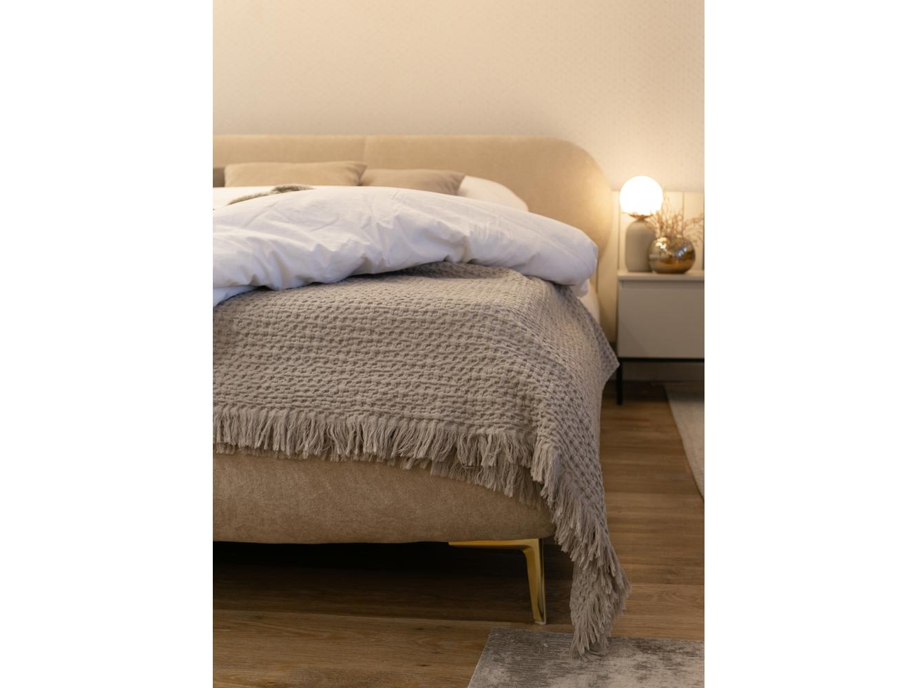 Manželská postel 180 cm Octave (s roštem) (s úl. prostorem) (krémová + zlatá)