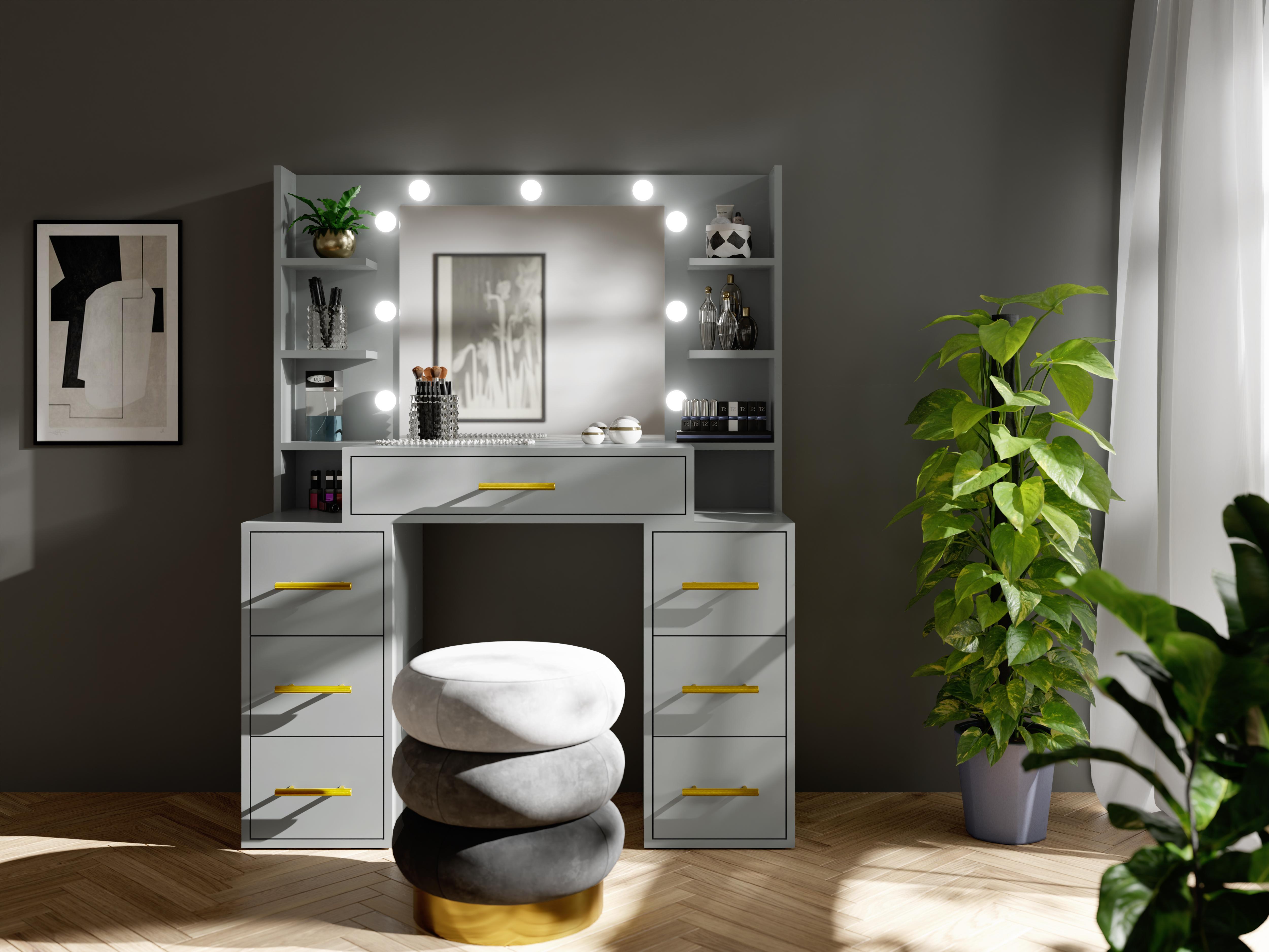 Toaletní stolek Bronetta 1 (chinchillová šedá) (se zrcadlem) (s LED osvětlením)