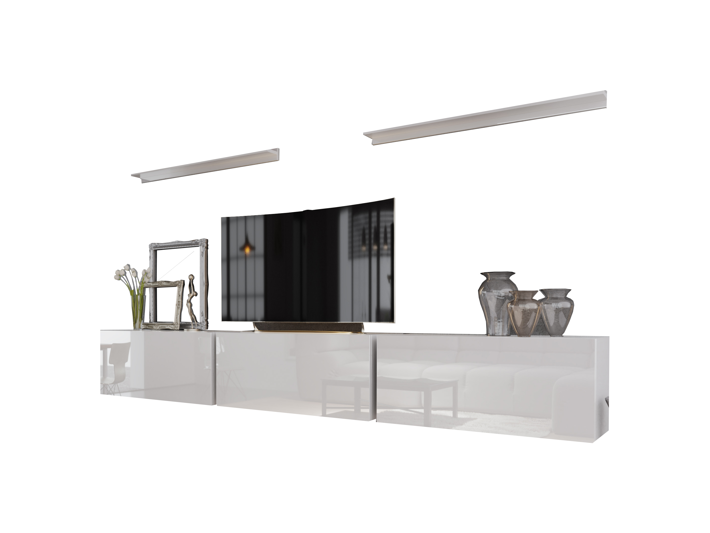 Obývací stěna Balldy (bílá + bílý lesk)