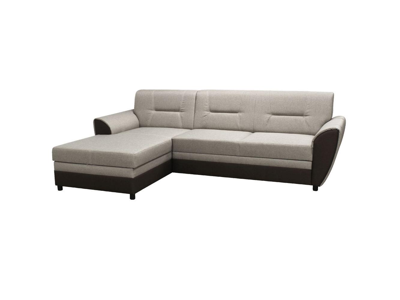 Rozkládací rohová sedačka Sovard (hnědá + béžovošedá) (s úložným prostorem) (L)