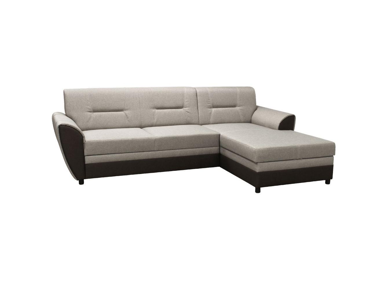 Rozkládací rohová sedačka Sovard (hnědá + béžovošedá) (s úložným prostorem) (P)