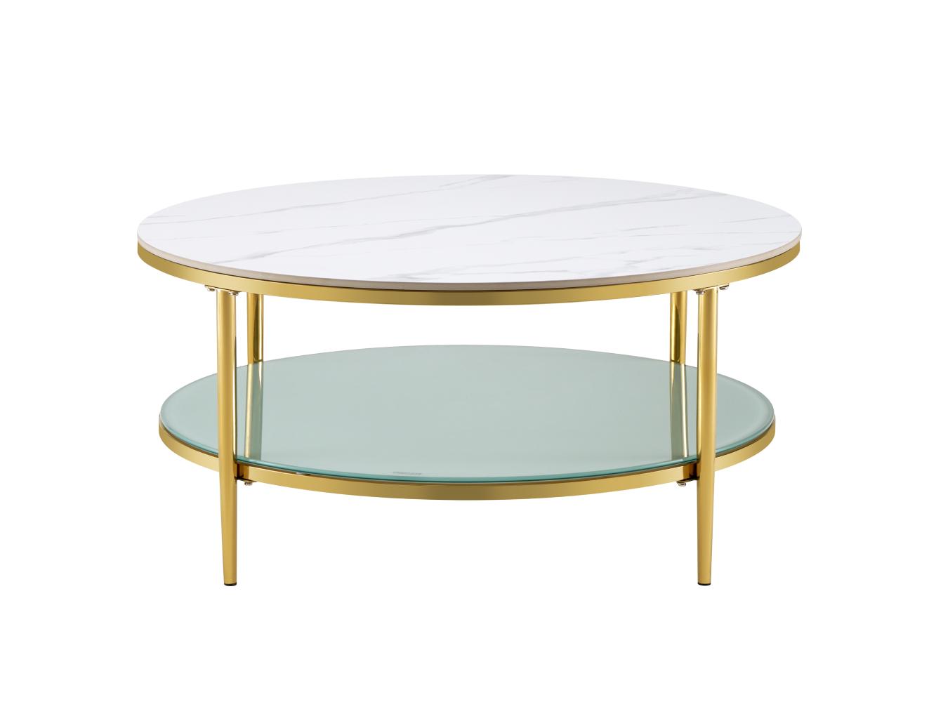 Konferenční stolek Eggerton (světlý mramor + mléčná + chrom-zlatý)
